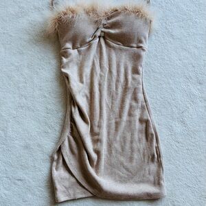 Vintage Prada mini Strapless Dress with mink Trim